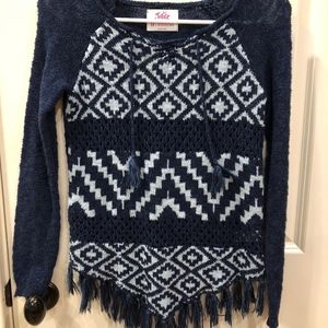 Justice size 12 blue sweater with fringe